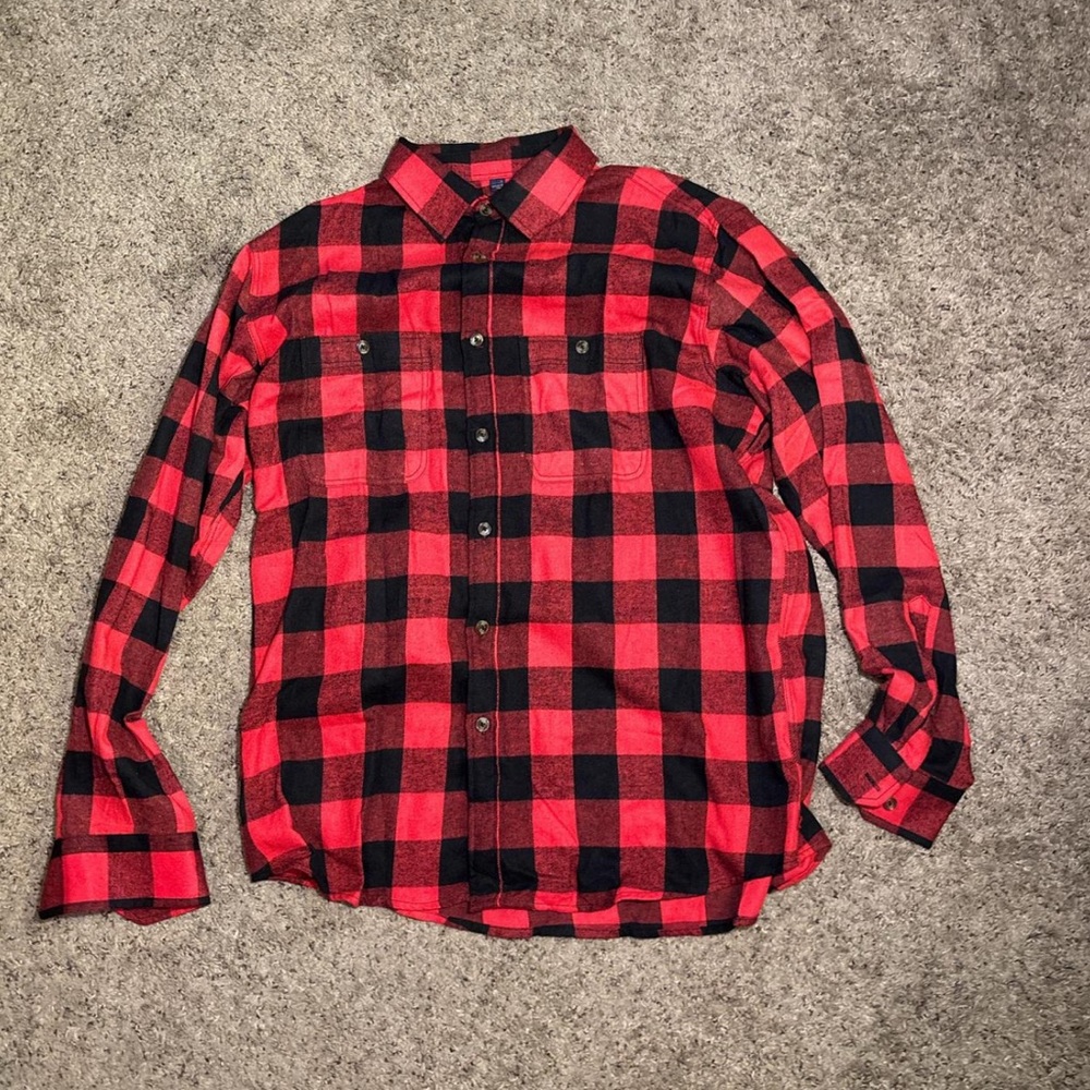 Men's Red and Black Plaid Shirt
